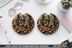 Cute Pumpkin Car Coaster Sublimation | Halloween Coaster PNG Product Image 1