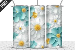 3D White Flowers Tumbler Wrap | Sublimation Design | Tumbler Product Image 1