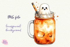 Iced Coffee PNG Halloween Ghost Cafe Clipart Sublimation Product Image 1