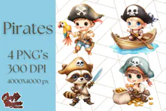 Cartoon Pirate Kids and Animals PNG Clipart for Fun Designs Product Image 1