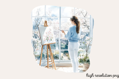 Blue Cozy Spring Home Clipart PNG Product Image 1