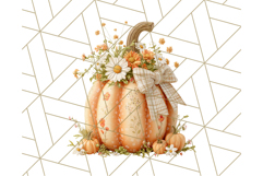 Pumpkin Clipart with Fall Flowers PNG Autumn Illustration Product Image 2