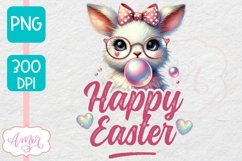 Happy Easter sublimation PNG, Cute Easter bunny bubble gum Product Image 1