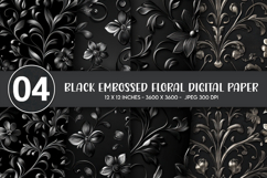 Black Embossed Floral Digital Paper Product Image 1