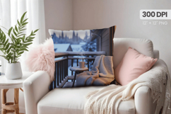 Winter Christmas Wonderland PNG Pillow, Winter Pillow Design Product Image 1