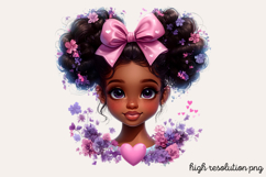 Cute Black Girl with Flower Clipart PNG Product Image 1
