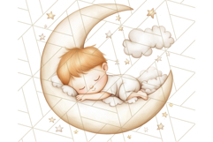 Sleeping Baby on Moon PNG, Cute Night Sky Baby Clipart Png Product Image 2
