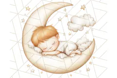 Sleeping Baby on Moon PNG, Cute Night Sky Baby Clipart Png Product Image 2