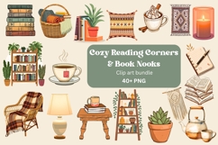 Cozy book nooks and reading corners png bundle Product Image 1