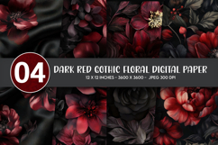 Dark Red Gothic Floral Digital Paper Product Image 1