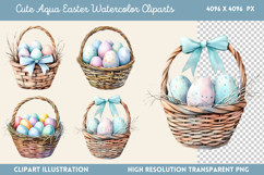 Cute Aqua Easter Watercolor Clipart Bundle PNG Product Image 2