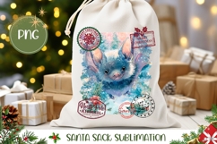 Watercolor Christmas Bat Santa Sack, Winter Gift Bag PNG Product Image 1
