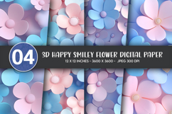 3D Pink Blue Pastel Floral Digital Paper Product Image 1