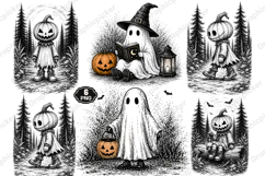 Halloween Scarecrow PNG, Vintage Halloween Ghost Witch PNG Product Image 1
