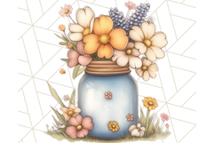 Flowers in Glass Jars PNG, Rustic Floral Watercolor Clipart Product Image 2