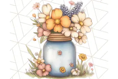 Flowers in Glass Jars PNG, Rustic Floral Watercolor Clipart Product Image 2