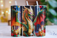 Merry Christmas Dragon Tumbler Wrap | Christmas Wrap Product Image 1