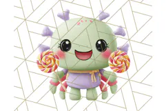 Kawaii Halloween Clipart Cute Kids and Candy Elements Png Product Image 2