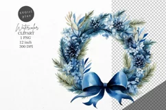 Christmas clipart, Wreath clipart, Blue Christmas Product Image 1
