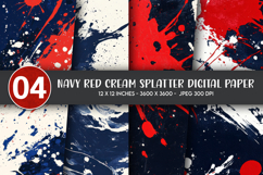 Navy Red Cream Splatter Digital Paper Product Image 1