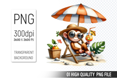 Summer Animals Clipart PNG Bundle, Watercolor Animals PNG Product Image 14