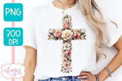 Floral Easter sublimation PNG, Floral Christian cross PNG Product Image 1