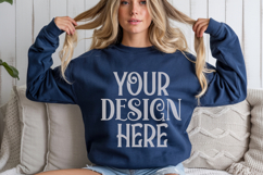 Gildan 18000 Navy Crewneck Sweatshirt Mockups,G180 Product Image 1