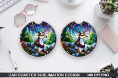 Christmas Deer Car Coaster Sublimation|Christmas Coaster PNG Product Image 1