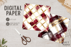 Burgundy Gold Digital Paper Christmas Watercolor Product Image 1