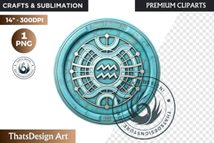 Aquarius Alchemical Zodiac Clipart Magic Horoscope Coin PNG Product Image 1