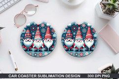 Cute Gnome Car Coaster Sublimation | Christmas Coaster PNG Product Image 1