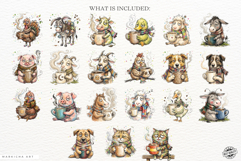 Whimsical Farm Animals Drink Coffee Clipart Product Image 4