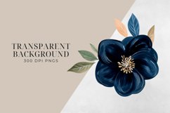 Dark Blue &amp; Blush Pink Flowers Clipart PNG. Product Image 2