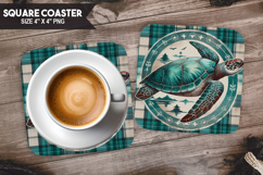 Turtle, Animal coaster, Buffalo Plaid Square Coaster PNG Product Image 1