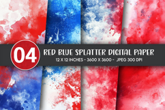 Red Blue Splatter Digital Paper Product Image 1