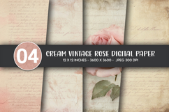 Cream Vintage Rose Digital Paper Product Image 1