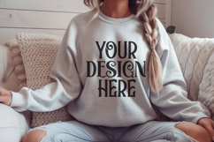 Ash Gildan 18000 Sweatshirt Mockup,G18000 Crewneck Sweatshir Product Image 1