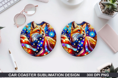 Elegant Fox Car Coaster Sublimation, 4th Of July Coaster PNG Product Image 1