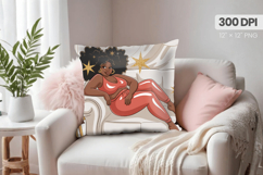 Afro Girl /Woman braided hair Pillow Design, Black Queen PNG Product Image 1