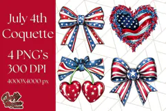 Coquette 4th of July Png, Patriotic Hearts and Bows Clipart Product Image 1