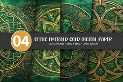 Celtic Emerald Gold Digital Paper Product Image 1