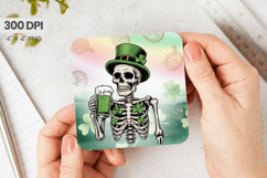 Funny Skeleton with Beer Square Coaster PNG Sublimation Desi Product Image 1