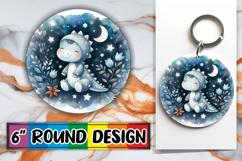 Cheerful Round Keychain PNG, Cute Dino Product Image 1