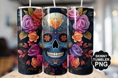 Sugar Skull Flowers Tumbler - Sublimation Tumbler Design Product Image 1