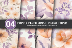 Purple Peach Floral Digital Paper Product Image 1