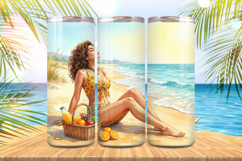 A girl enjoys summer vibes on the beach Tumbler Wrap PNG Subl Product Image 1
