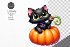 Halloween clipart, Black cat clipart, Kids Halloween Product Image 1