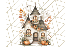 Watercolor Halloween Cottage Clipart, Ghosts &amp; Pumpkins Png Product Image 2