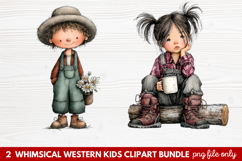 2 Whimsical Western Kids Clipart | Cute Cowboy &amp; Cowgirl PNG Product Image 1