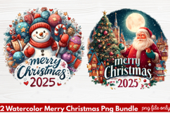2 Watercolor Merry Christmas PNG | Festive Holiday Product Image 1